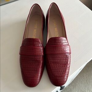 Stuart Weitzman Red Textured Leather Flats
